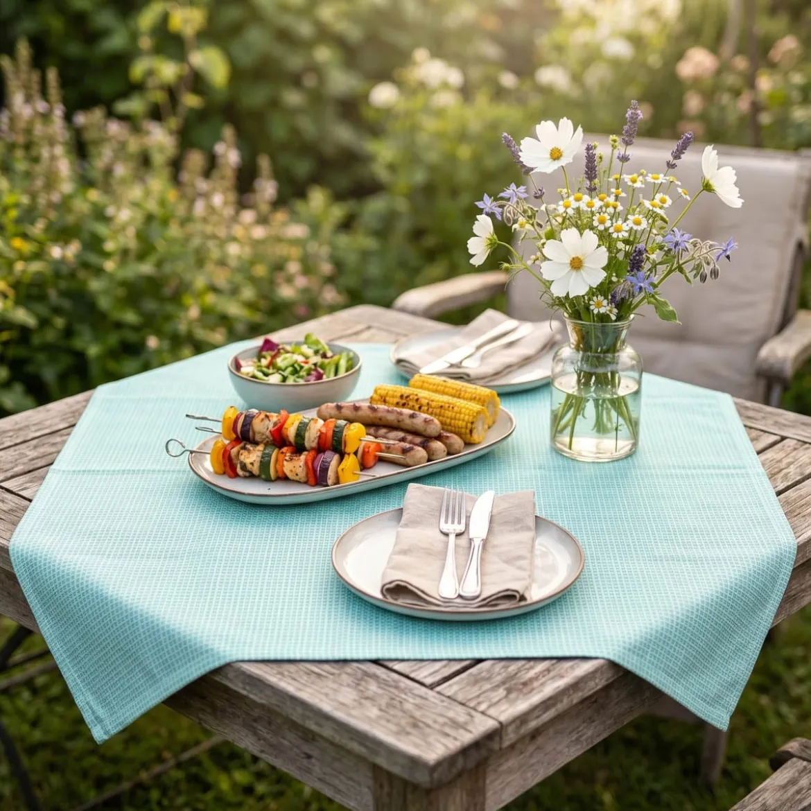 Outdoor Mitteldecke Struktur uni blau wasserabweisend 85x85cm