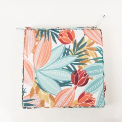 Outdoor Sitzkissen mit Bindebändern Blätter Blumen Weiß Bunt wasserabweisend 40x40x5cm