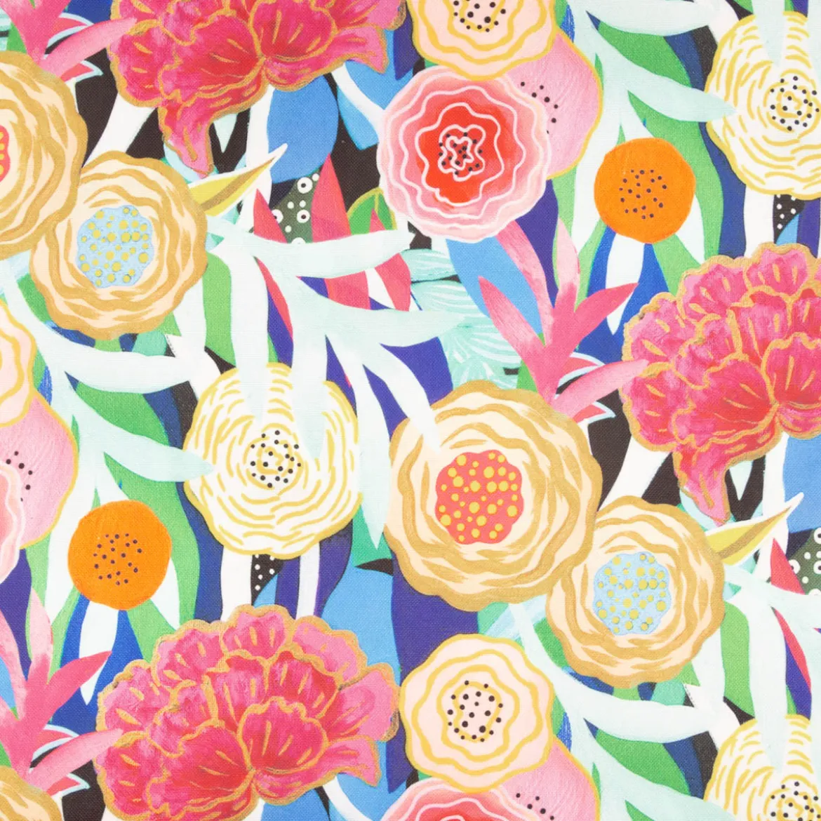 Outdoor Stoff Canvas Aurelia Floral pink/blau wasserabweisend von Swafing 1,40m Breite