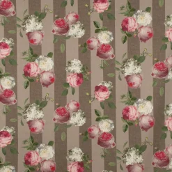 Outdoorstoff Dralon Teflonbeschichtung Streifen Hortensien Blätter hellgrau khaki grün pink weiß 1,40m Breite