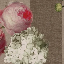 Outdoorstoff Dralon Teflonbeschichtung Streifen Hortensien Blätter hellgrau khaki grün pink weiß 1,40m Breite