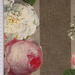 Outdoorstoff Dralon Teflonbeschichtung Streifen Hortensien Blätter hellgrau khaki grün pink weiß 1,40m Breite