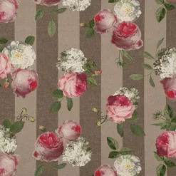Outdoorstoff Dralon Teflonbeschichtung Streifen Hortensien Blätter hellgrau khaki grün pink weiß 1,40m Breite