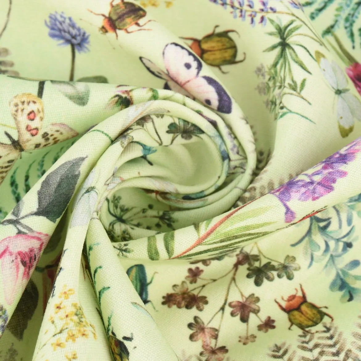 Outdoorstoff Dralon Teflonbeschichtung Blumenwiese Käfer Schmetterling grün bunt 1,40m Breite