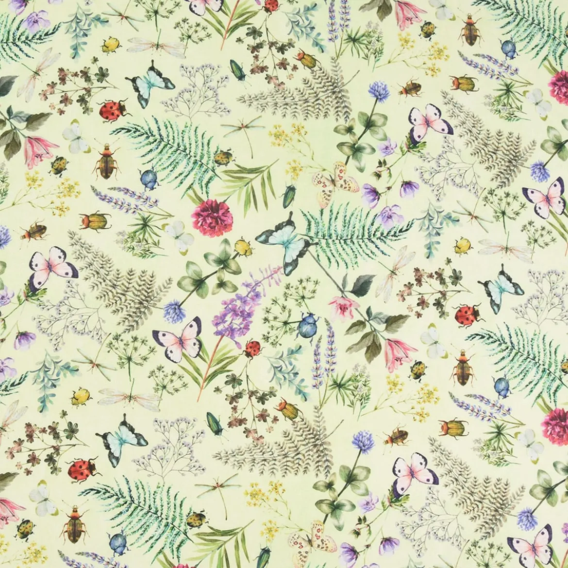Outdoorstoff Dralon Teflonbeschichtung Blumenwiese Käfer Schmetterling grün bunt 1,40m Breite