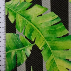 Outdoorstoff Dralon Teflonbeschichtung Palmen-Blätter grün schwarz grau 1,40m Breite
