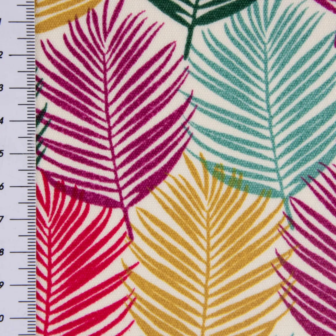 Outdoorstoff Dralon Teflonbeschichtung Tischläufer Palmenblätter weiß bunt 0,43m Breite