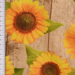 Outdoorstoff Dralon Teflonbeschichtung Sunflower Rustic Sonnenbumen Holzlatten beige gelb 1,40m Breite
