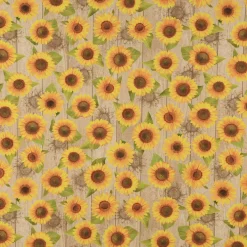 Outdoorstoff Dralon Teflonbeschichtung Sunflower Rustic Sonnenbumen Holzlatten beige gelb 1,40m Breite