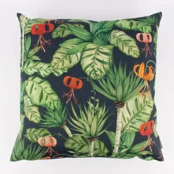 Outdoorstoff Dralon Teflonbeschichtung Tropical Garden Party Blätter Blüten dunkelblau grün rot 1,40m Breite