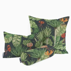 Outdoorstoff Dralon Teflonbeschichtung Tropical Garden Party Blätter Blüten dunkelblau grün rot 1,40m Breite