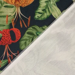 Outdoorstoff Dralon Teflonbeschichtung Tropical Garden Party Blätter Blüten dunkelblau grün rot 1,40m Breite