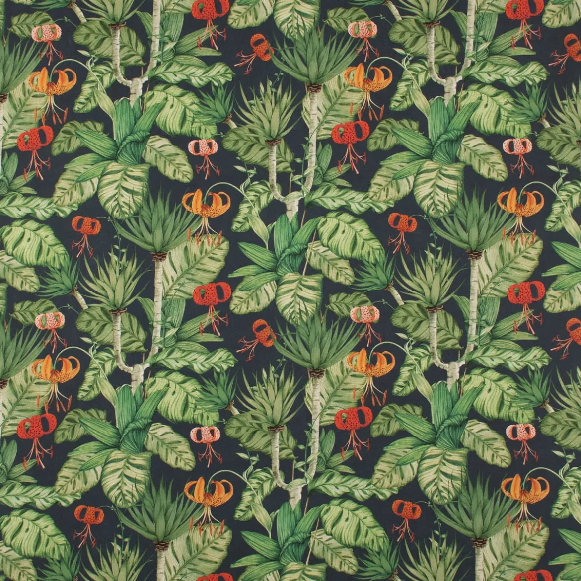 Outdoorstoff Dralon Teflonbeschichtung Tropical Garden Party Blätter Blüten dunkelblau grün rot 1,40m Breite