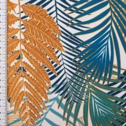 Outdoorstoff UPF 50+ polsterfähig wasserabweisend Blätter blau weiß gelb 1,50m Breite