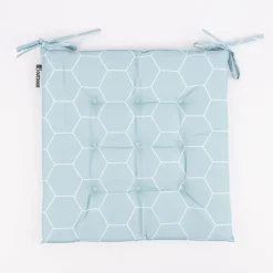 Outdoor Stuhlkissen mit Bindebändern Geometrie Hexagon türkis 40x40x3cm