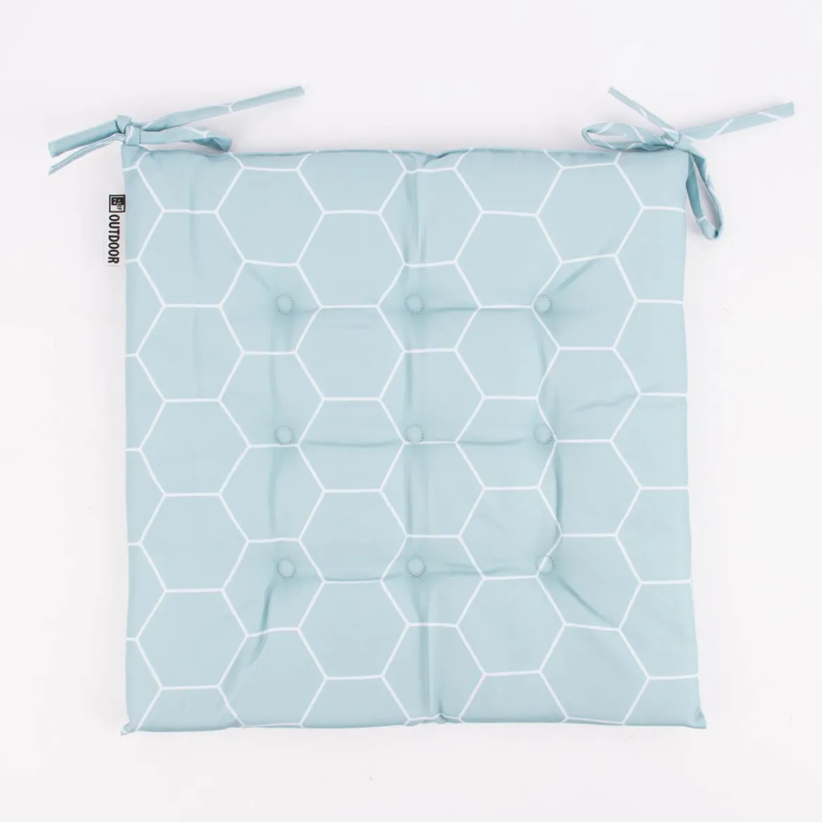 Outdoor Stuhlkissen mit Bindebändern Geometrie Hexagon türkis 40x40x3cm