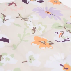 Outdoor Stuhlkissen mit Bindebändern Blüten Blumen beige hellgrün weiß 40x40x3cm