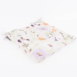 Outdoor Stuhlkissen mit Bindebändern Blüten Blumen beige hellgrün weiß 40x40x3cm