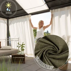 Outdoor Vorhang Olefina mit Smok-Schlaufenband dunkelgrün in 245cm oder Wunschlänge von SCHÖNER LEBEN.