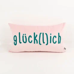 PAD Kissenhülle Letters glück(l)ich Samt Frotteestickerei rosa türkis 35x60cm