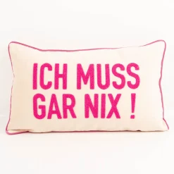 PAD Kissenhülle Letters ICH MUSS GAR NIX Samt Frotteestickerei sand pink 30x50cm