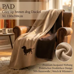 PAD Kuscheldecke Cozy up brown dog Dackel beige braun XL 150x200cm