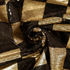 Paillettenstoff Karo Mesh Tüll Kostümstoff gold schwarz 1,25m Breite
