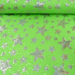 Pailletten Stoff Sterne grün silberfarbig 1,5m Breite