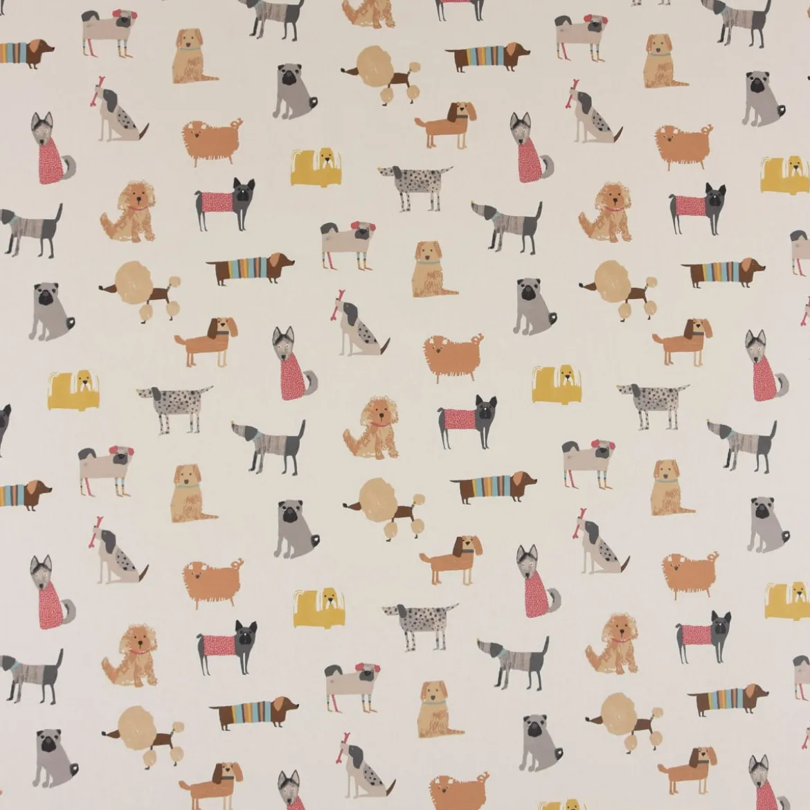 Panama Dekostoff Baumwollstoff Woof Butterscotch Hunde beige bunt 140cm Breite