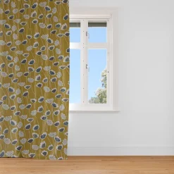 Panama Dekostoff Baumwollstoff Clara Saffron Blumen senfgelb ocker blau grau 140cm Breite