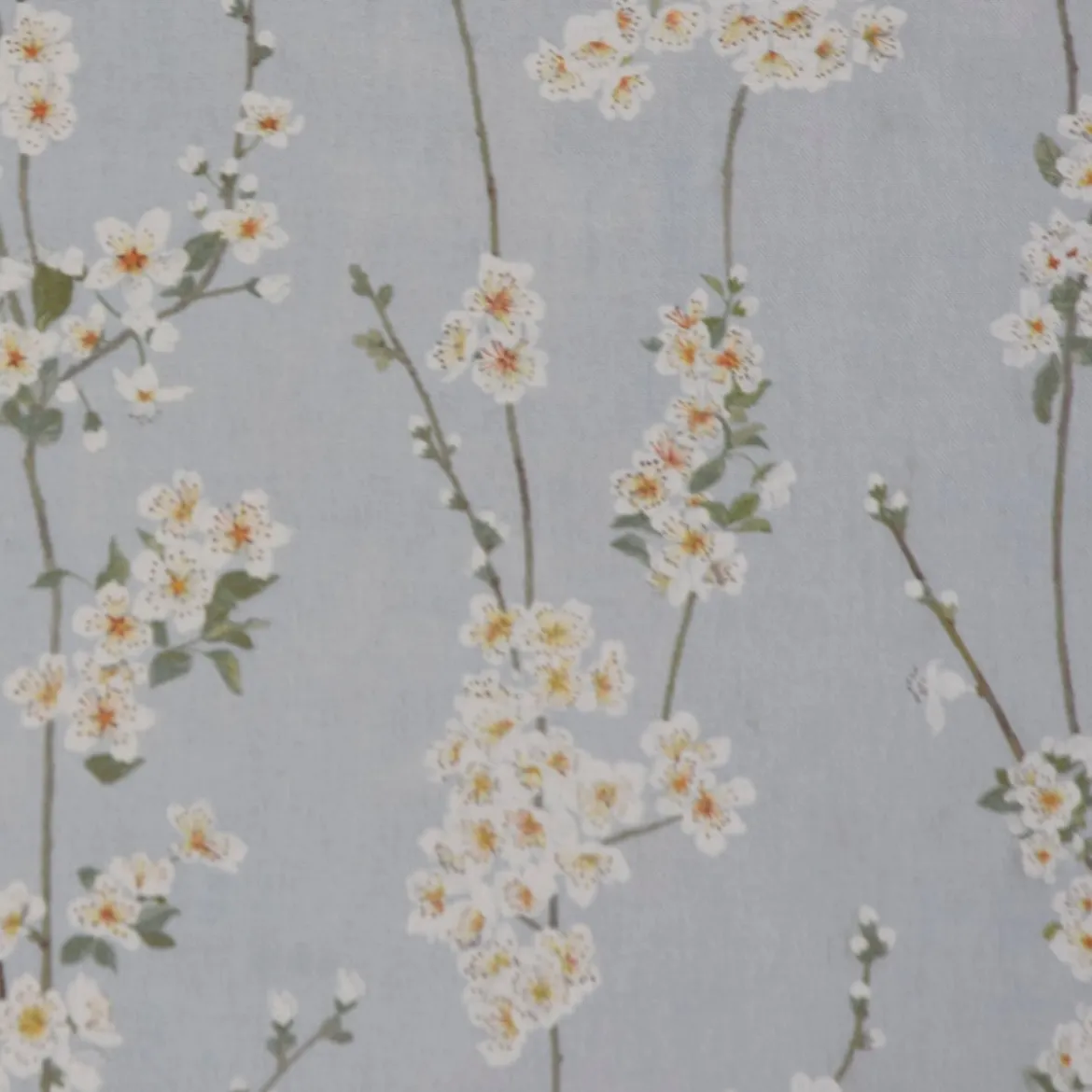 Panama Dekostoff Baumwollstoff Almond Blossom Mandelblütenzweige hellblau 140cm Breite