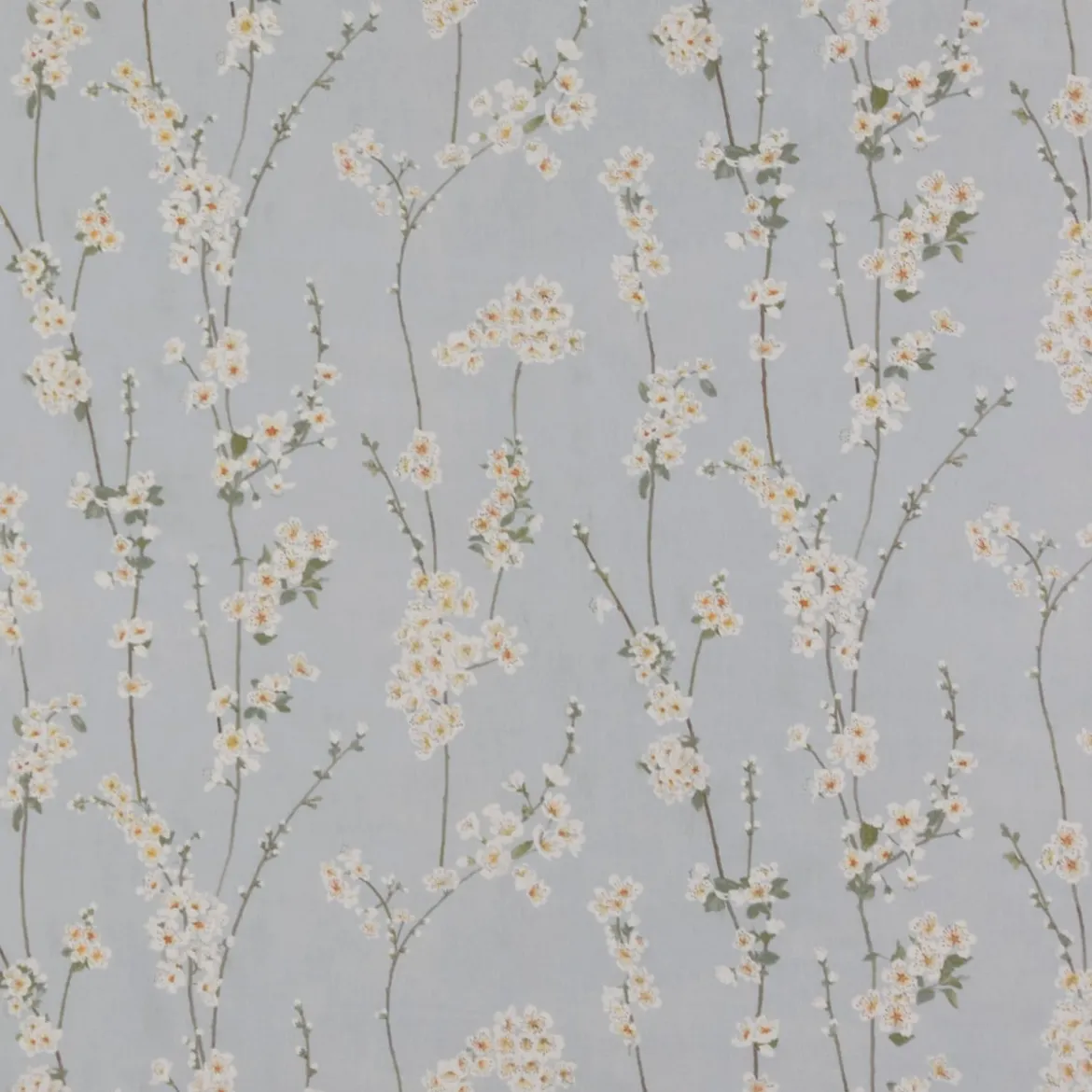 Panama Dekostoff Baumwollstoff Almond Blossom Mandelblütenzweige hellblau 140cm Breite