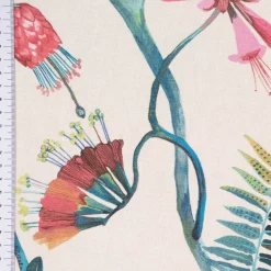 Panama Dekostoff Baumwollstoff Tropicana Coral Reef Blumenranken ecru blau bunt 140cm Breite