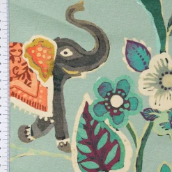 Panama Dekostoff Baumwollstoff GUJARAT Blumenranken Elefant mint grün bunt 140cm Breite
