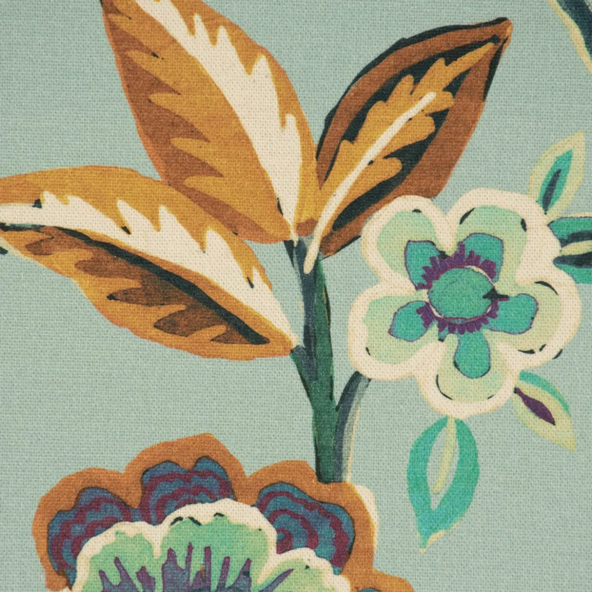 Panama Dekostoff Baumwollstoff GUJARAT Blumenranken Elefant mint grün bunt 140cm Breite