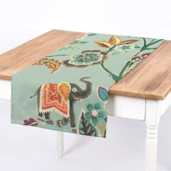 Panama Dekostoff Baumwollstoff GUJARAT Blumenranken Elefant mint grün bunt 140cm Breite