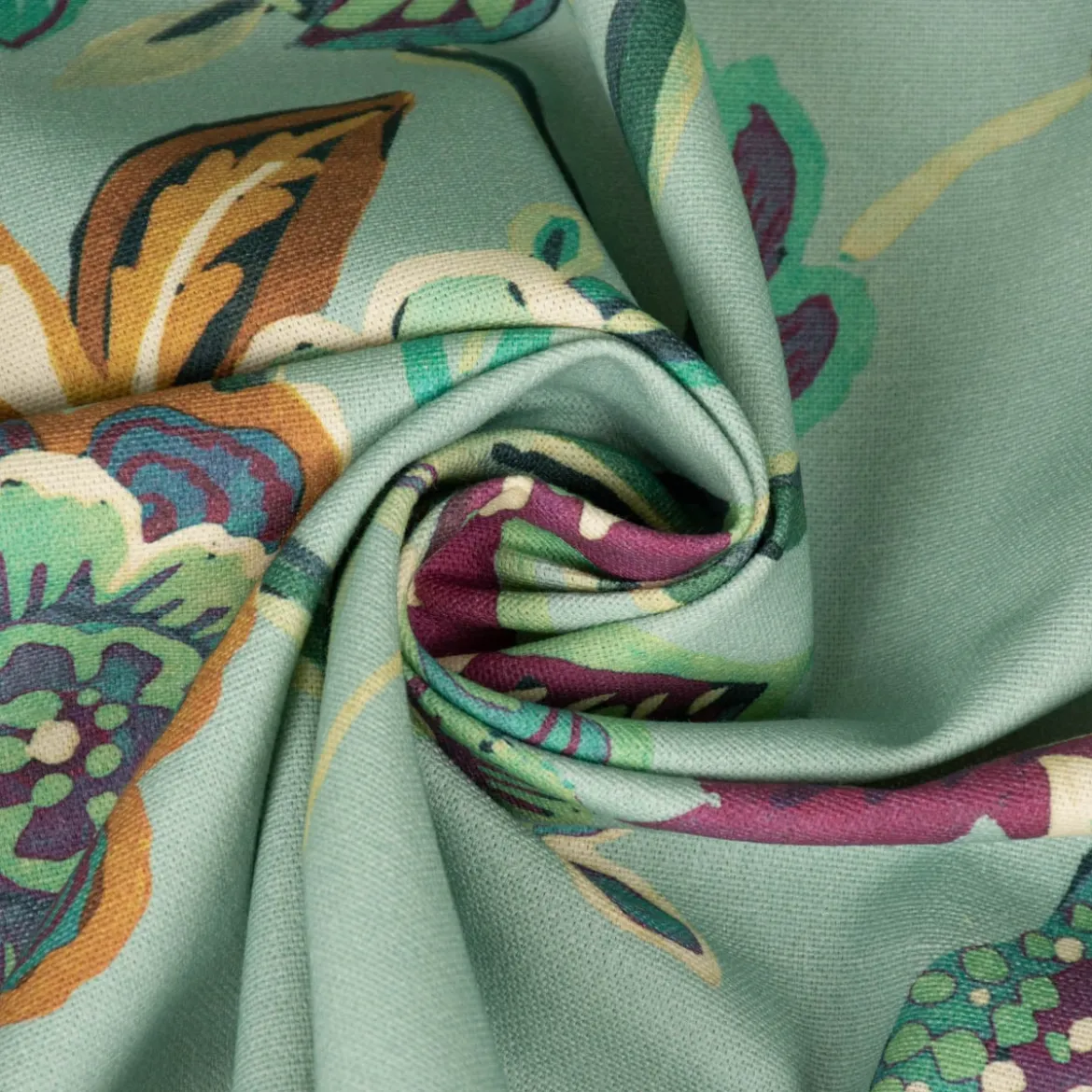 Panama Dekostoff Baumwollstoff GUJARAT Blumenranken Elefant mint grün bunt 140cm Breite