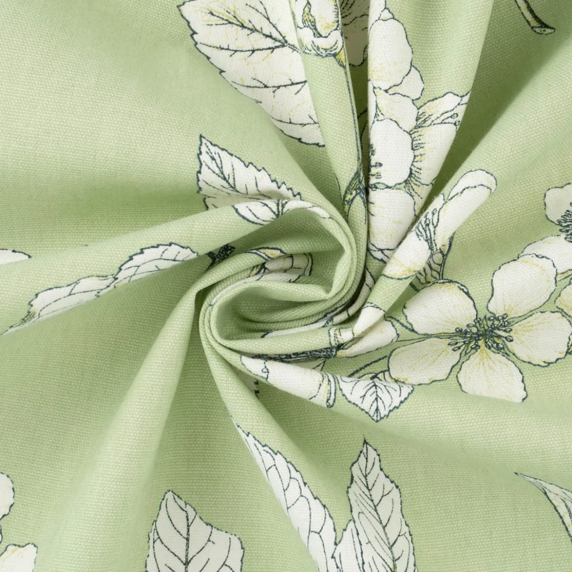 Panama Dekostoff Baumwollstoff Cherry Blossom Kirschblüten grün weiß 140cm Breite