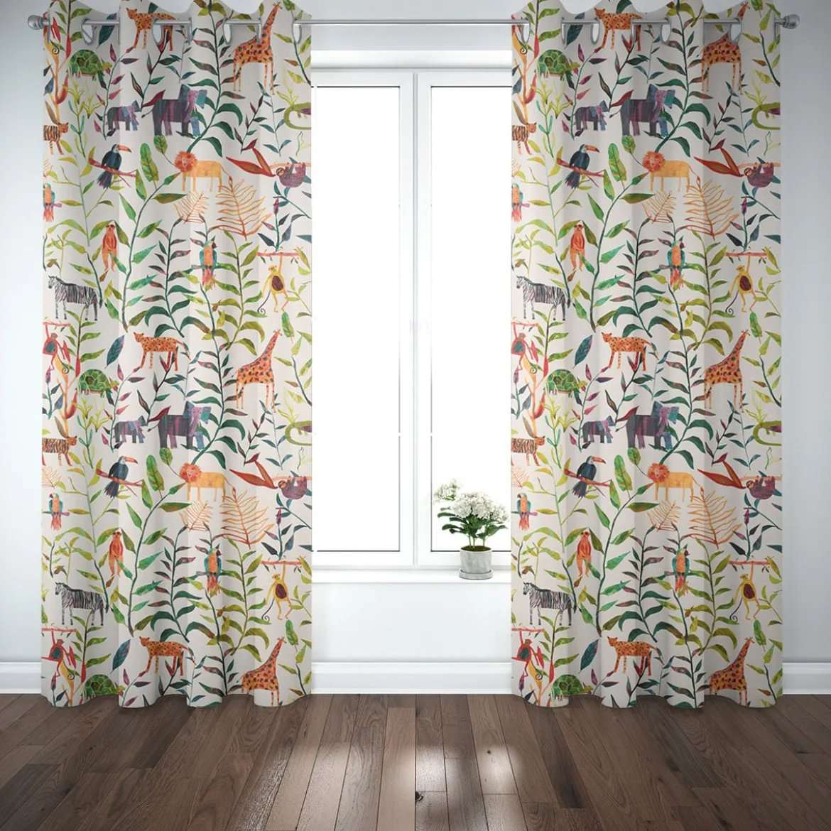 Panama Kinder-Dekostoff Baumwollstoff Hide and Seek Dschungeltiere bunt 140cm Breite