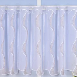 Panneaux Bistrogardine Scheibengardine nähfrei weiß mit Stickerei Wellen rosé beige 60cm Höhe