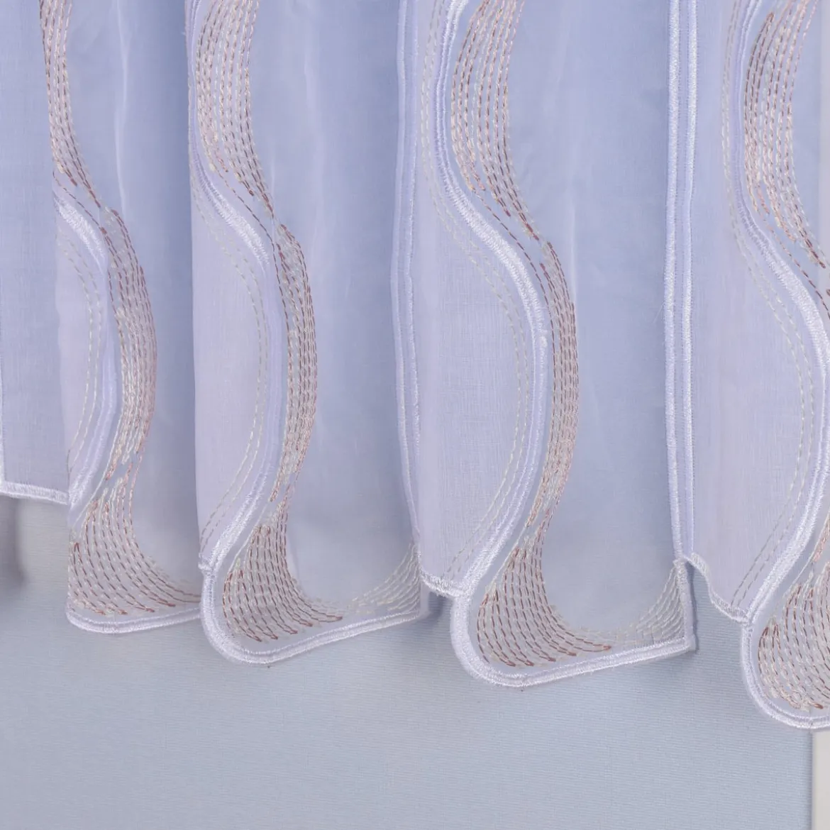 Panneaux Bistrogardine Scheibengardine nähfrei weiß mit Stickerei Wellen rosé beige 60cm Höhe