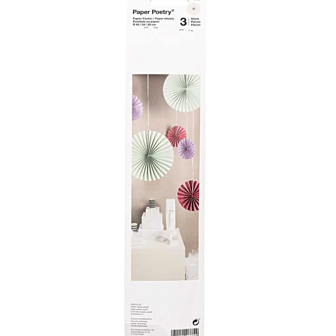 Papierfächer Rosetten in Pastelltönen mit Pünktchen und Karos von Rico Design im 3er Set