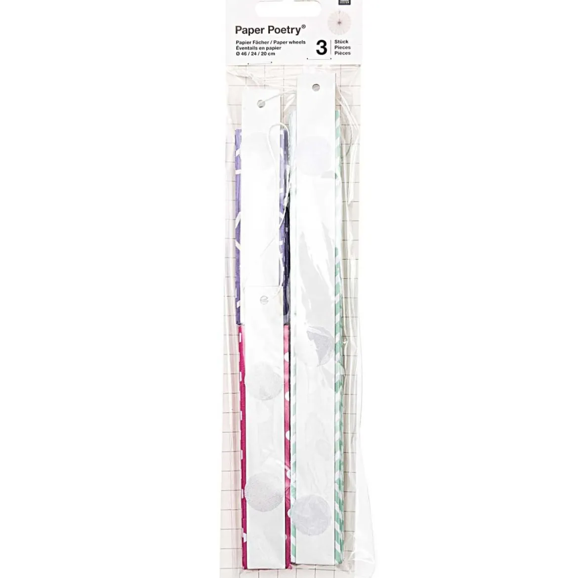 Papierfächer Rosetten in Pastelltönen mit Pünktchen und Karos von Rico Design im 3er Set