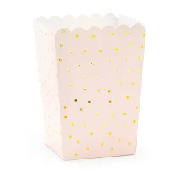 Papierschachtel Popcornbox Punkte rosa goldfarbig 12,5x7x7cm 6er Pack