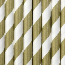 Papierstrohhalme weiß gold schräg gestreift 10er Pack