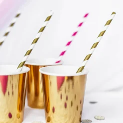 Papierstrohhalme weiß gold schräg gestreift 10er Pack