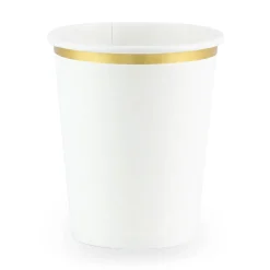 Pappbecher einfarbig weiß mit goldfarbiger Bordüre 6 Stück 260ml