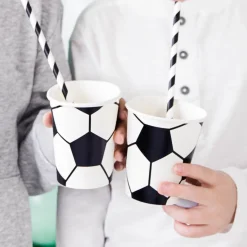 Pappbecher Fußball schwarz weiß 6 Stück 260ml