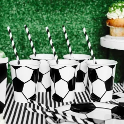 Pappbecher Fußball schwarz weiß 6 Stück 260ml