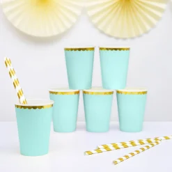 Pappbecher mint mit goldfarbiger Bogenbordüre 6 Stück 220ml